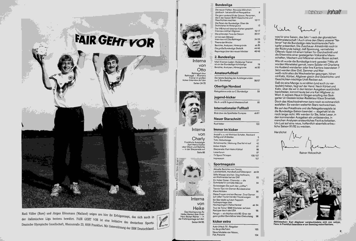 Inhaltsverzeichnis Kicker 48/1991