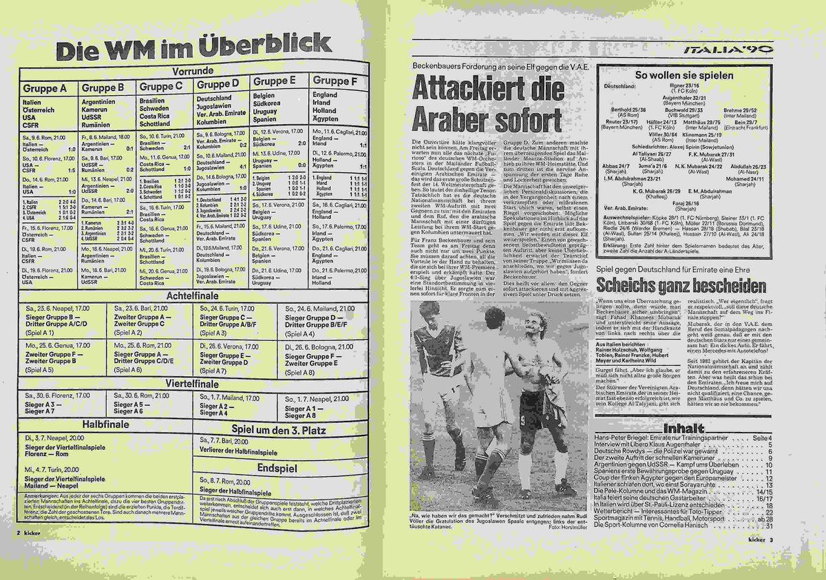 Inhaltsverzeichnis Kicker 49/1990
