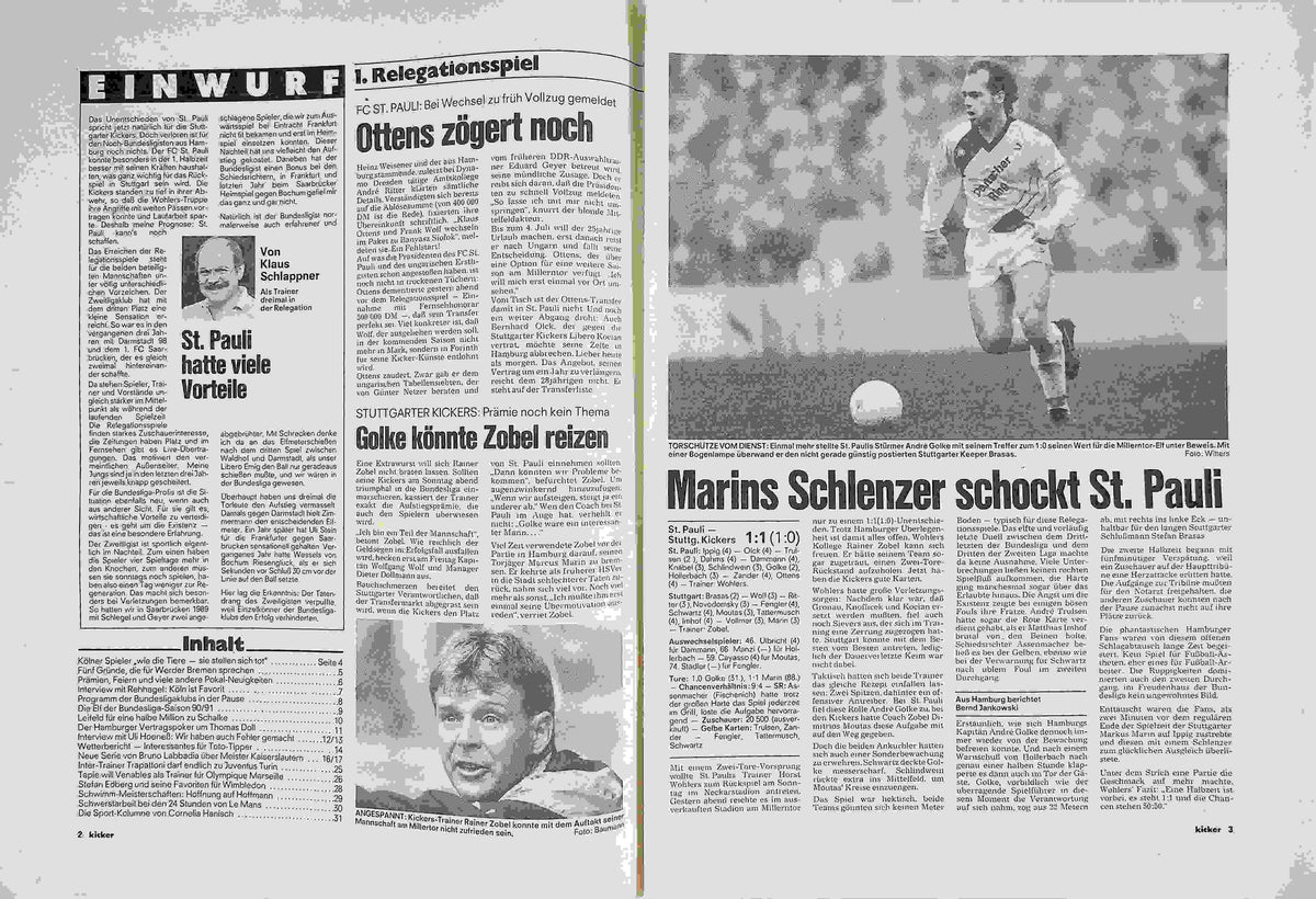 Inhaltsverzeichnis Kicker 49/1991