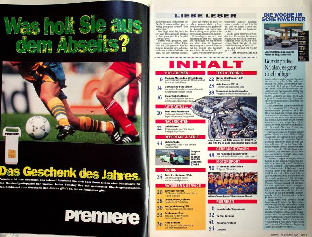 Inhaltsverzeichnis Auto Bild 49/1994