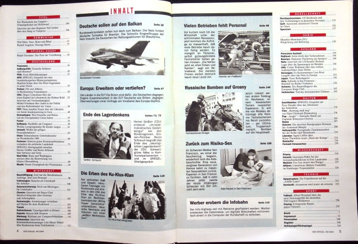 Inhaltsverzeichnis Spiegel 49/1994