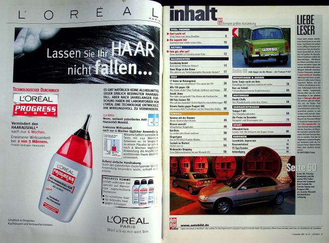 Inhaltsverzeichnis Auto Bild 49/1998