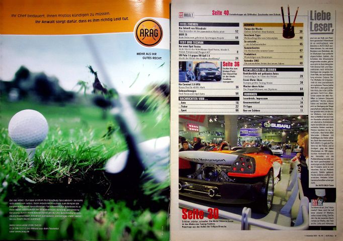 Inhaltsverzeichnis Auto Bild 49/2001