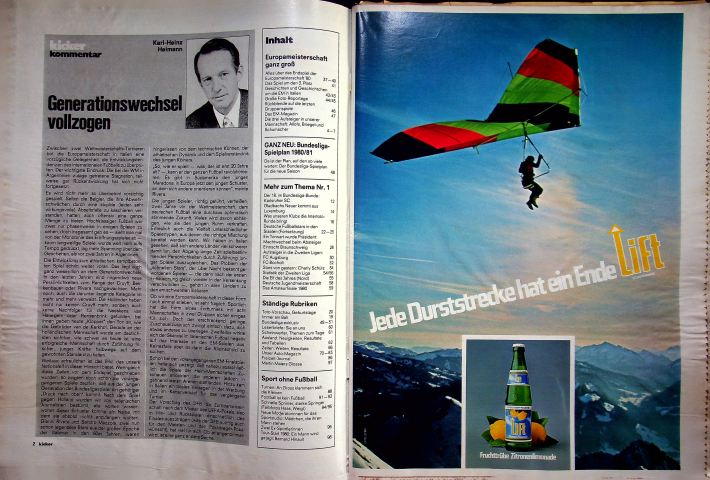 Inhaltsverzeichnis Kicker 50/1980