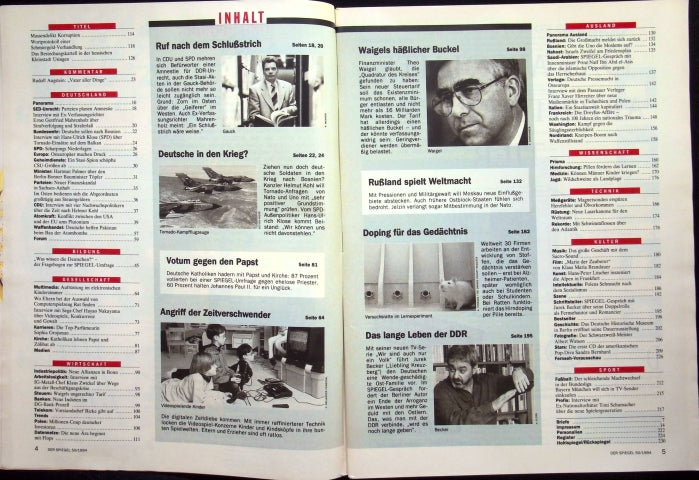Inhaltsverzeichnis Spiegel 50/1994