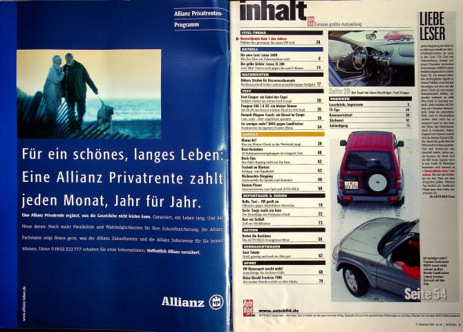 Inhaltsverzeichnis Auto Bild 50/1998