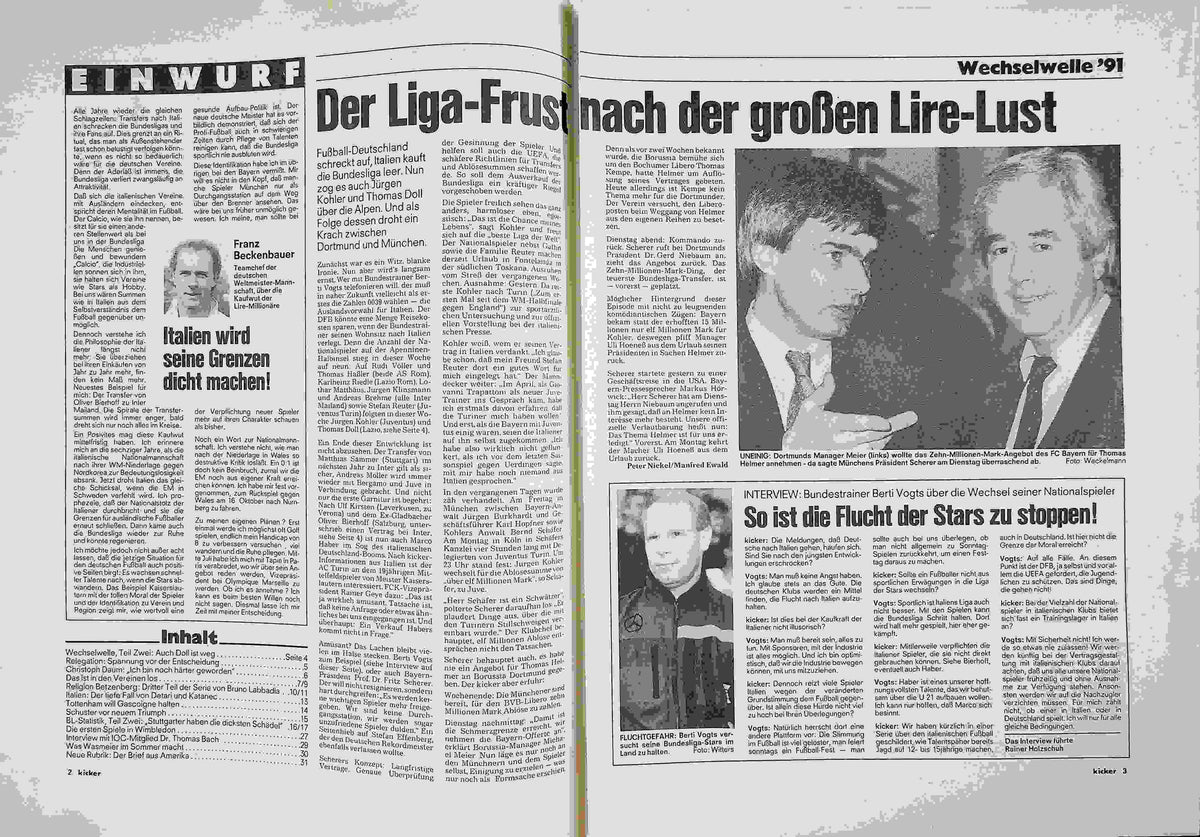 Inhaltsverzeichnis Kicker 51/1991