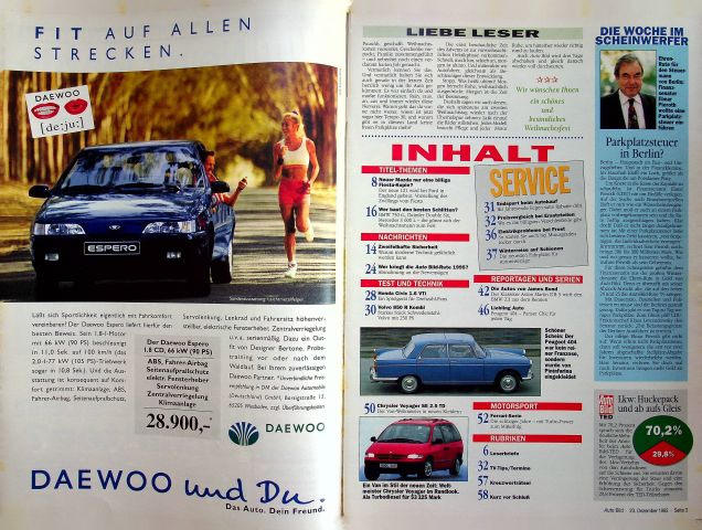 Inhaltsverzeichnis Auto Bild 51/1995