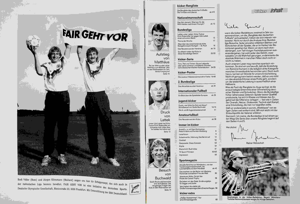 Inhaltsverzeichnis Kicker 52/1991