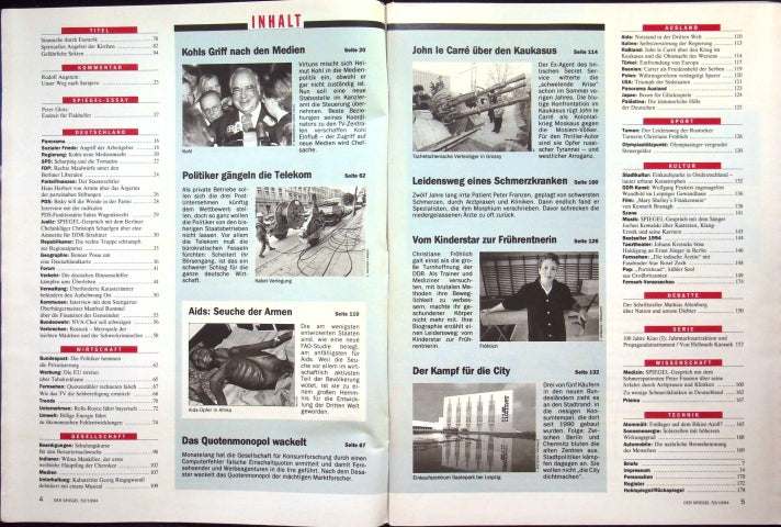 Inhaltsverzeichnis Spiegel 52/1994