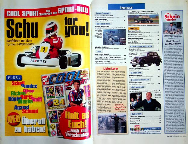 Inhaltsverzeichnis Auto Bild 52/1996