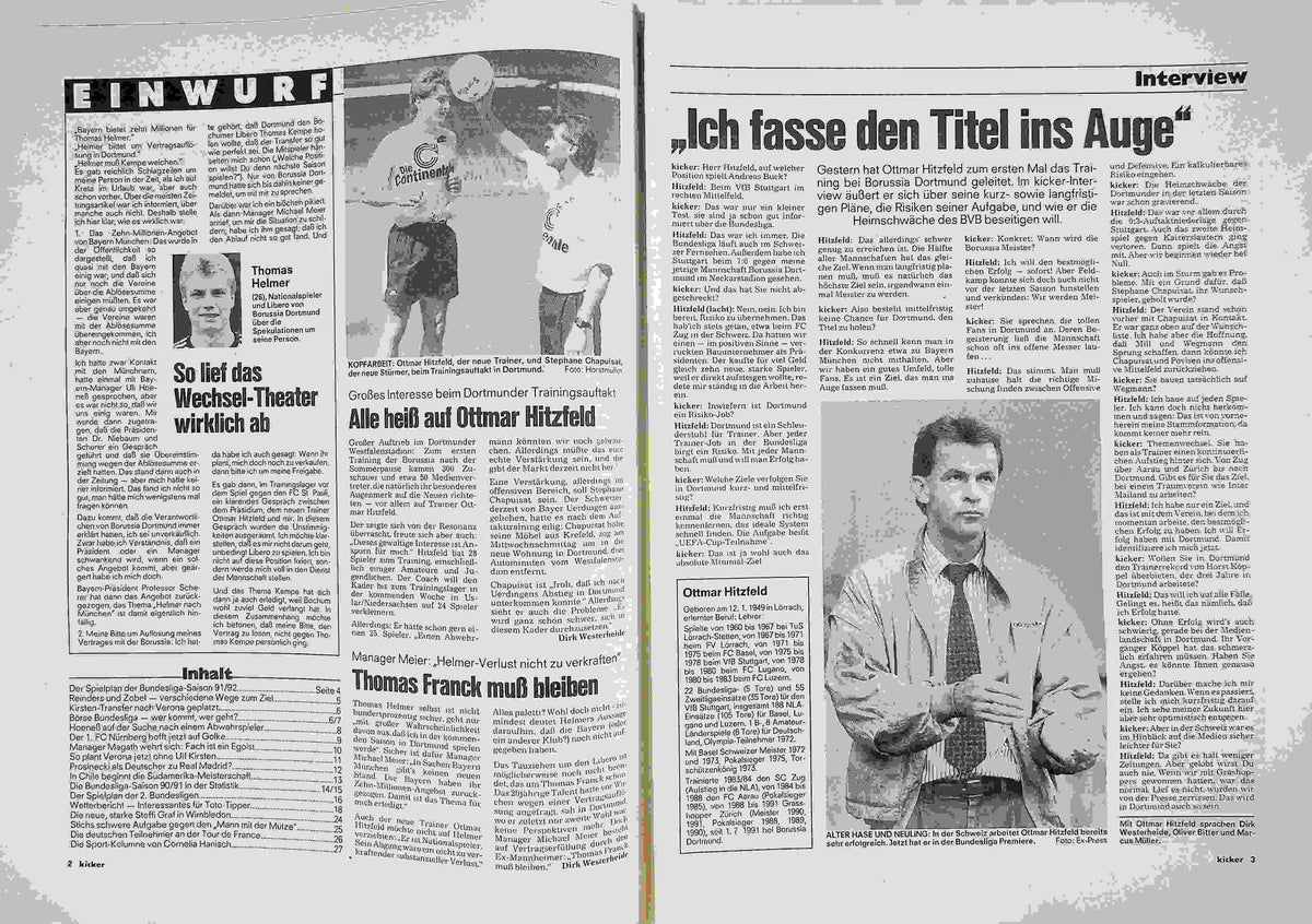 Inhaltsverzeichnis Kicker 53/1991