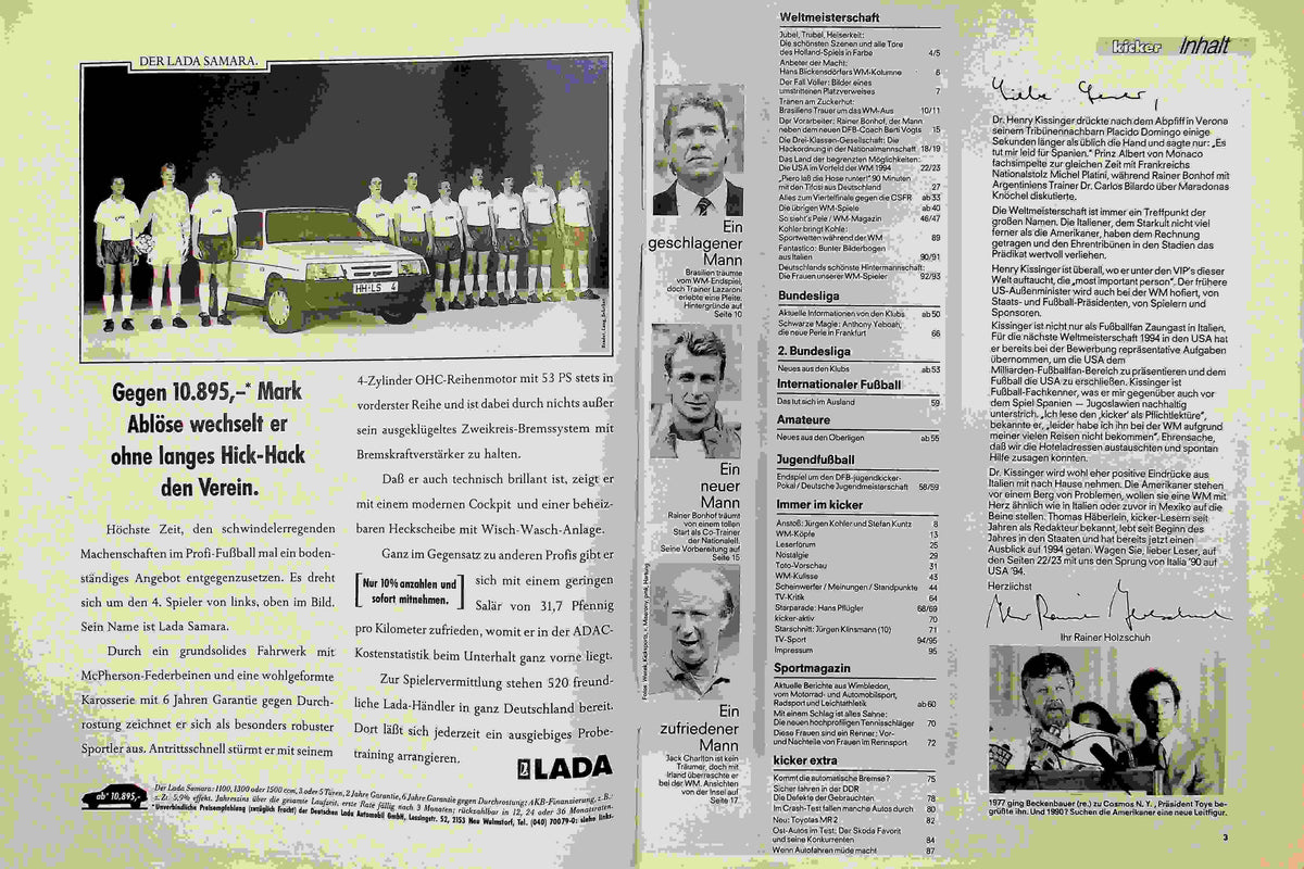 Inhaltsverzeichnis Kicker 54/1990