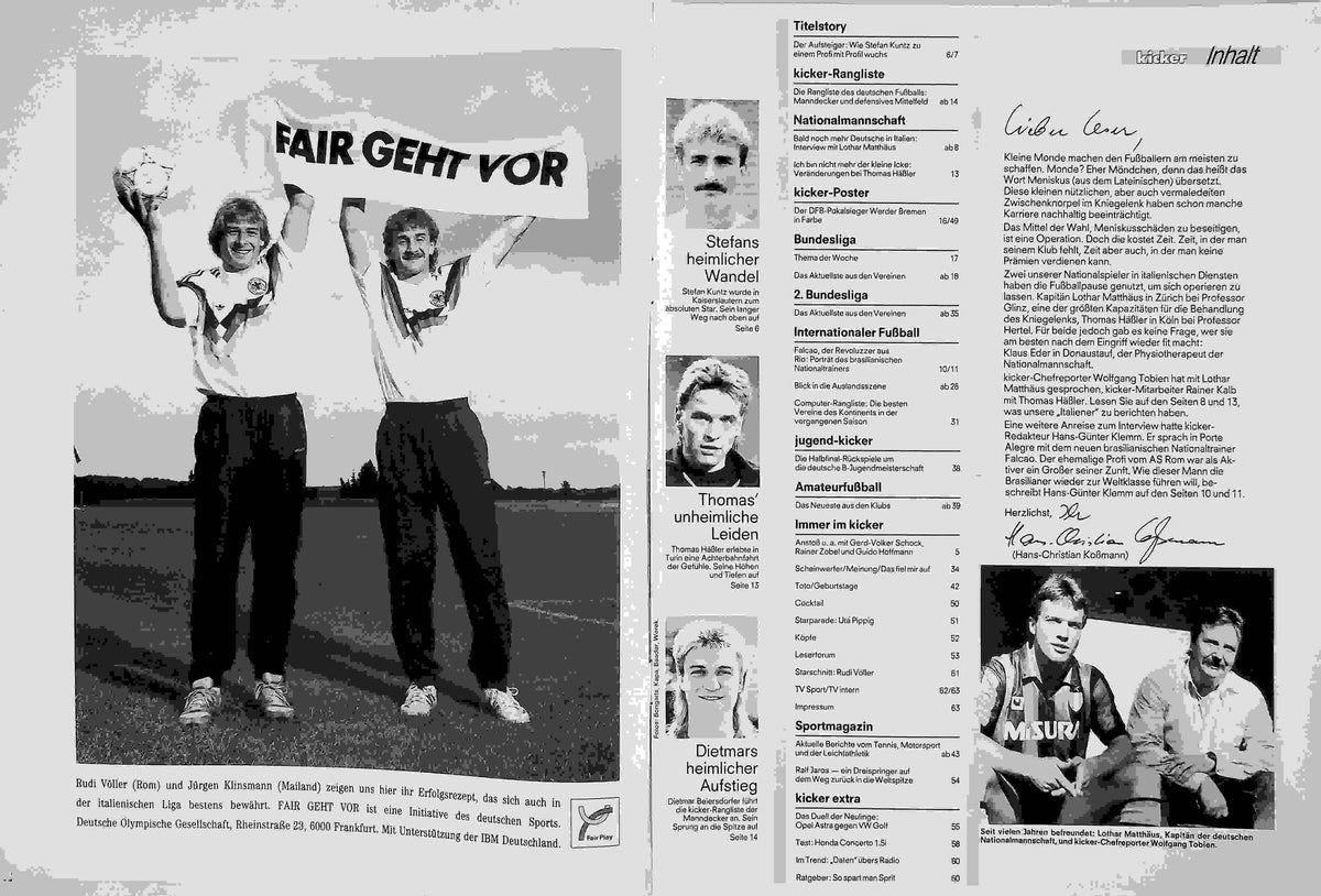 Inhaltsverzeichnis Kicker 54/1991