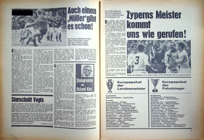 Inhaltsverzeichnis Kicker 55/1970
