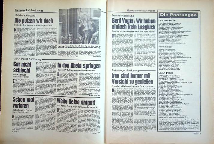 Inhaltsverzeichnis Kicker 55/1975
