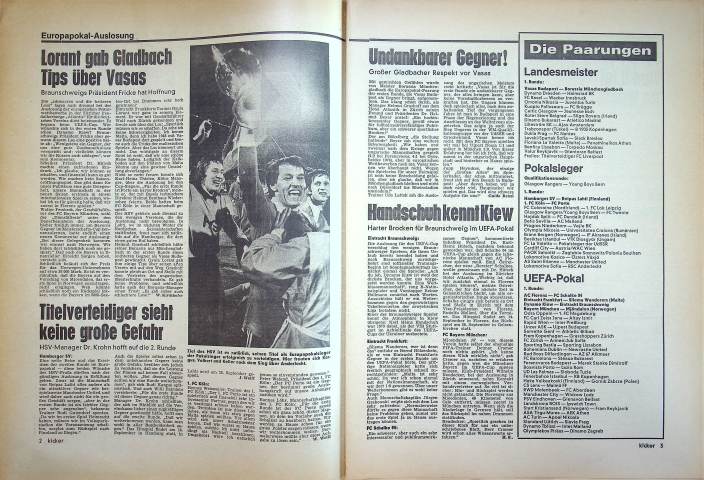 Inhaltsverzeichnis Kicker 55/1977