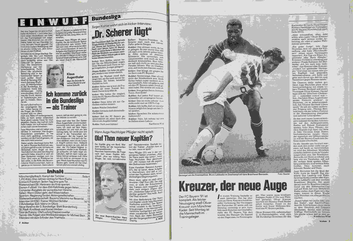 Inhaltsverzeichnis Kicker 55/1991