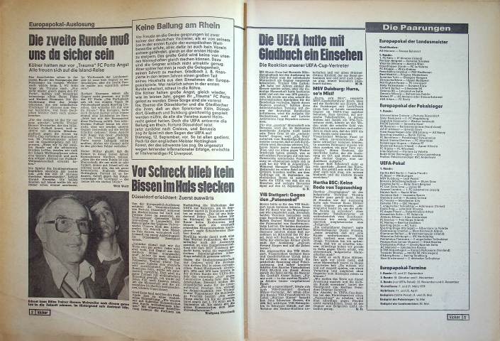 Inhaltsverzeichnis Kicker 57/1978