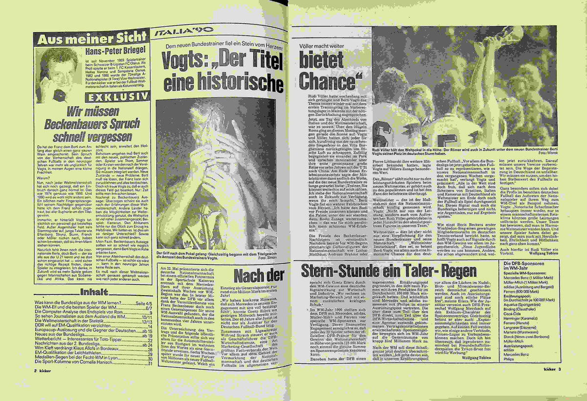 Inhaltsverzeichnis Kicker 57/1990