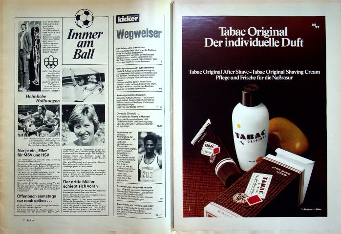 Inhaltsverzeichnis Kicker 58/1976