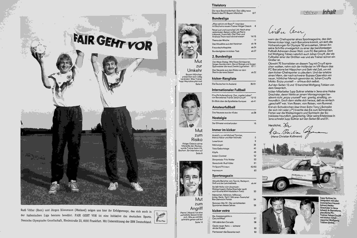 Inhaltsverzeichnis Kicker 58/1991