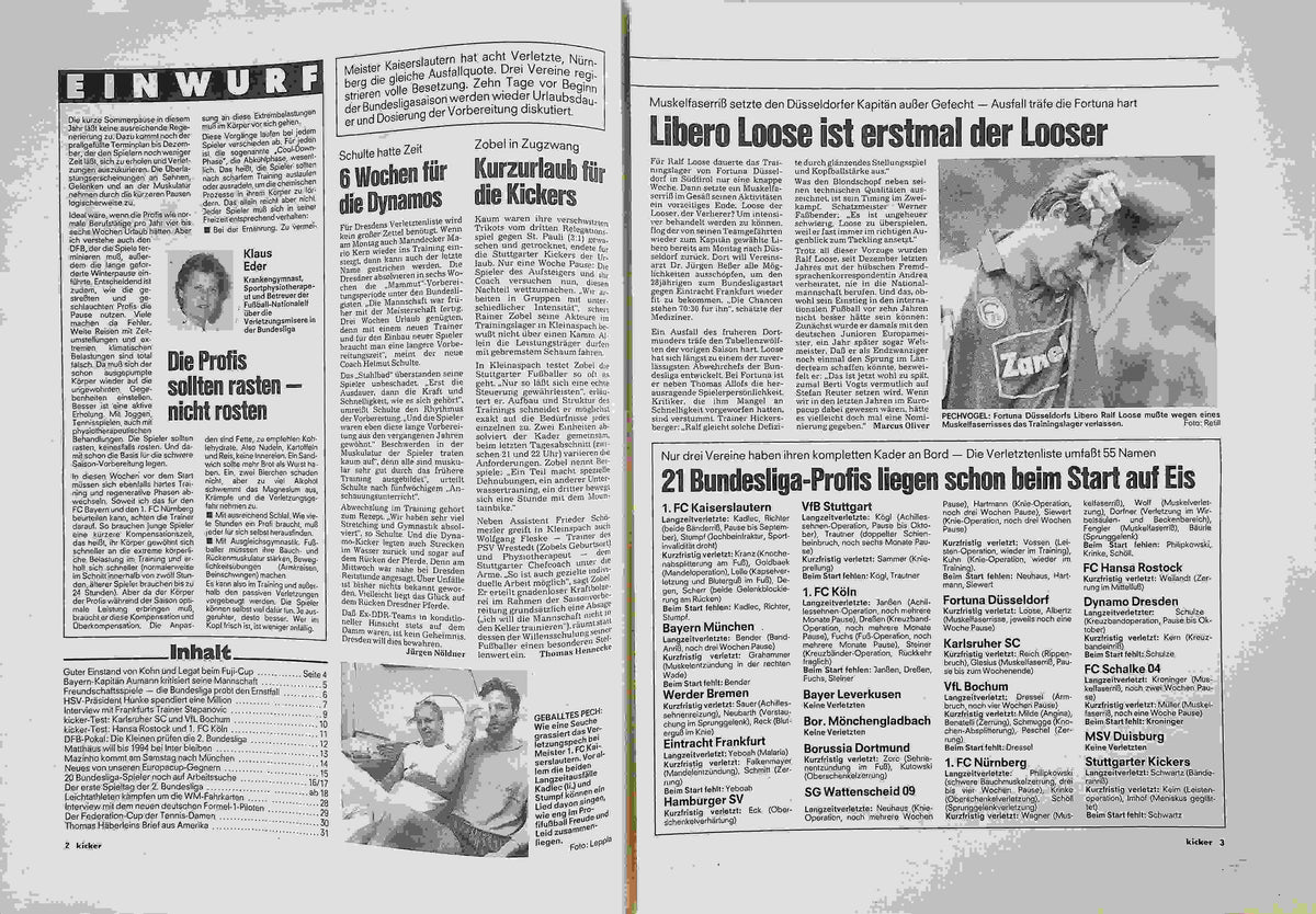 Inhaltsverzeichnis Kicker 59/1991