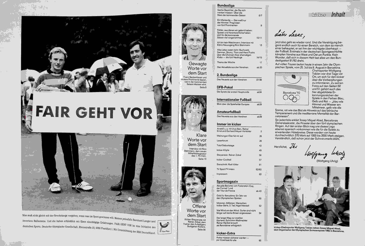 Inhaltsverzeichnis Kicker 60/1991