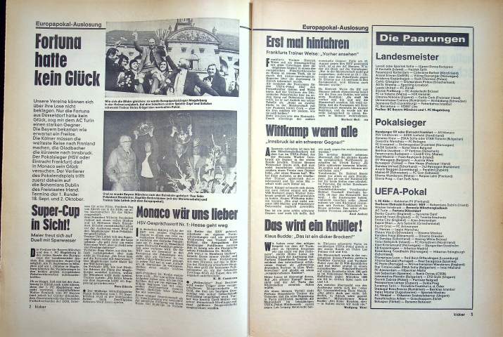 Inhaltsverzeichnis Kicker 61/1974