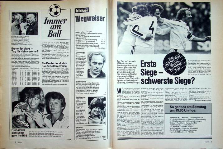 Inhaltsverzeichnis Kicker 62/1975