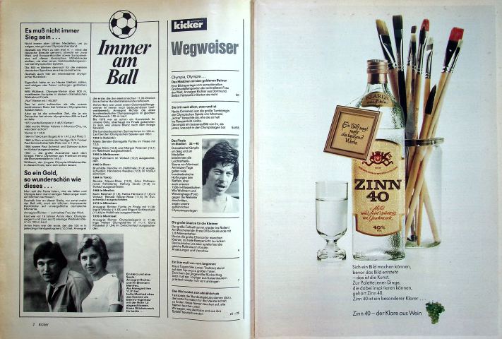 Inhaltsverzeichnis Kicker 62/1976