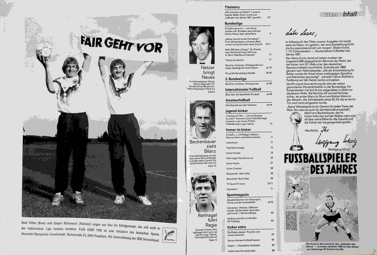Inhaltsverzeichnis Kicker 62/1991