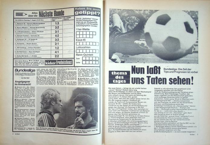 Inhaltsverzeichnis Kicker 63/1975