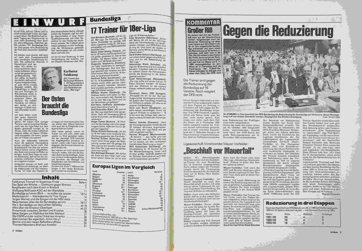 Inhaltsverzeichnis Kicker 63/1991