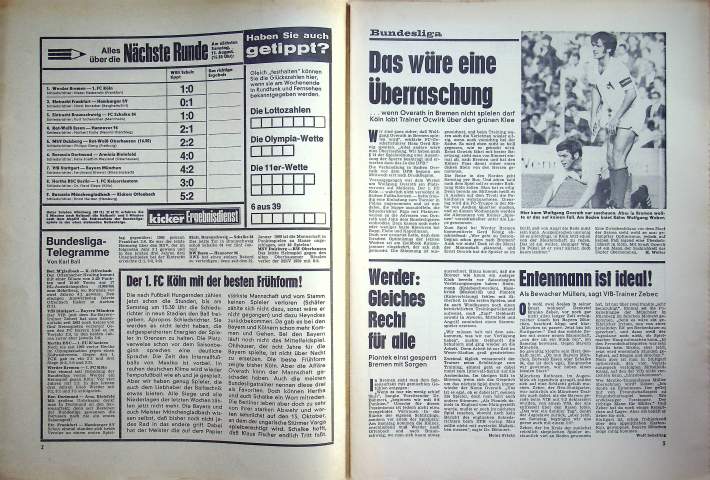 Inhaltsverzeichnis Kicker 65/1970