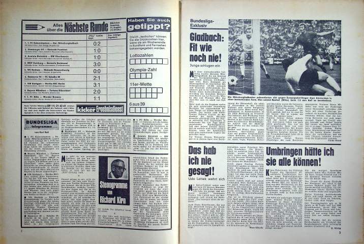Inhaltsverzeichnis Kicker 65/1971