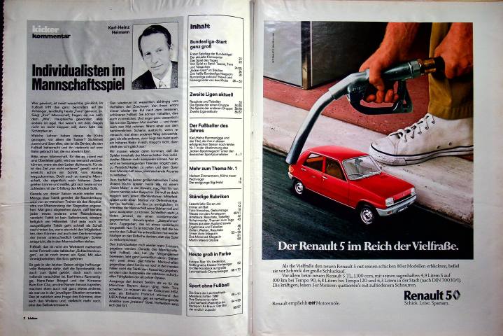 Inhaltsverzeichnis Kicker 66/1980