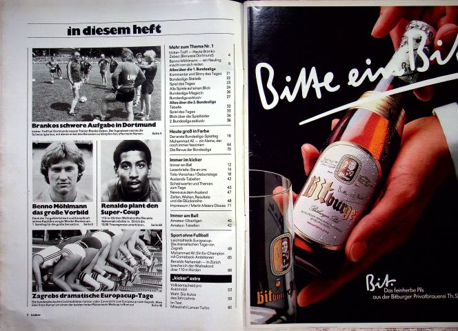 Inhaltsverzeichnis Kicker 66/1981