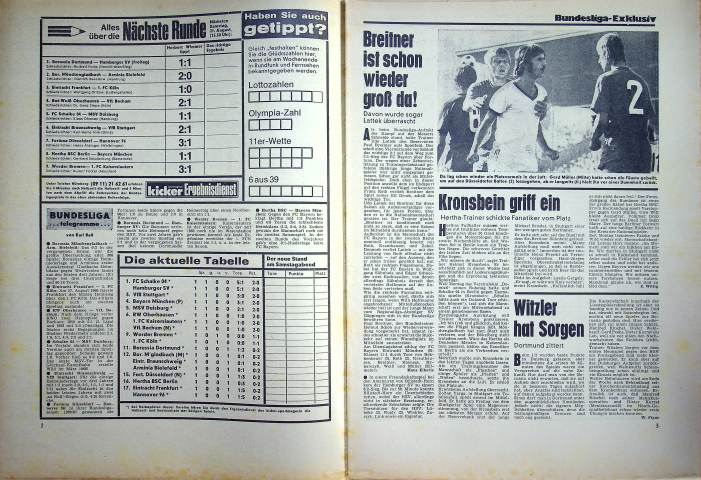 Inhaltsverzeichnis Kicker 67/1971