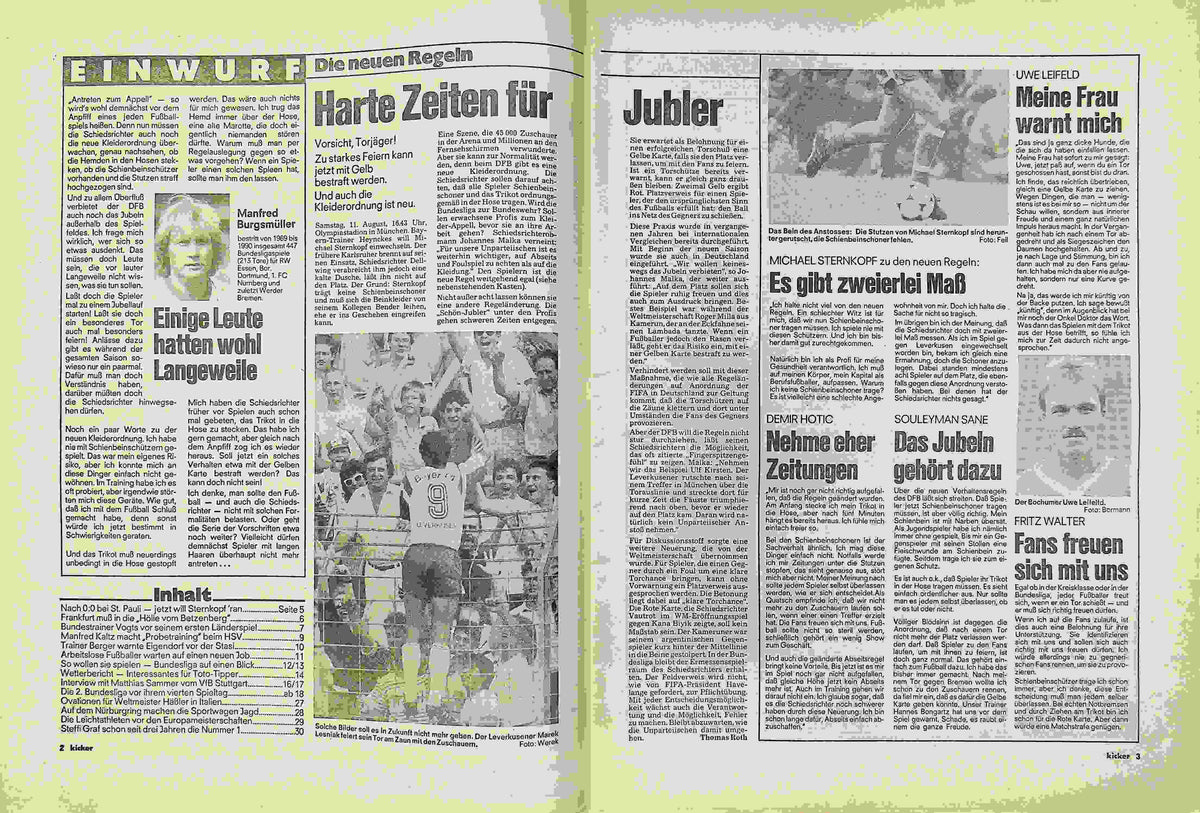 Inhaltsverzeichnis Kicker 67/1990
