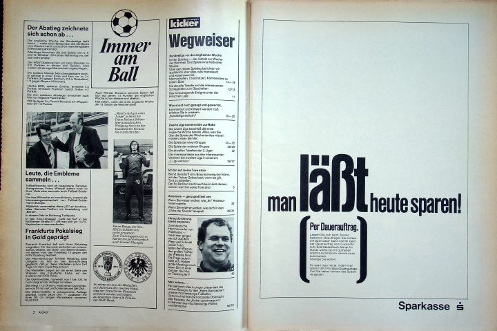 Inhaltsverzeichnis Kicker 68/1975