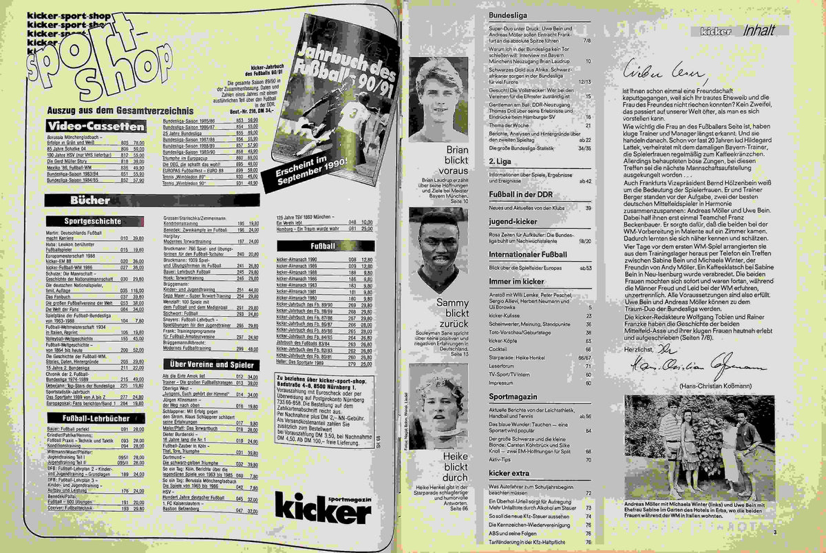 Inhaltsverzeichnis Kicker 68/1990