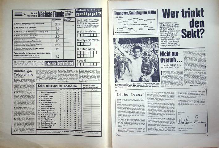 Inhaltsverzeichnis Kicker 69/1970