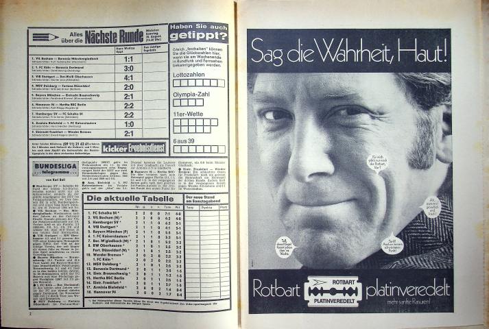 Inhaltsverzeichnis Kicker 69/1971