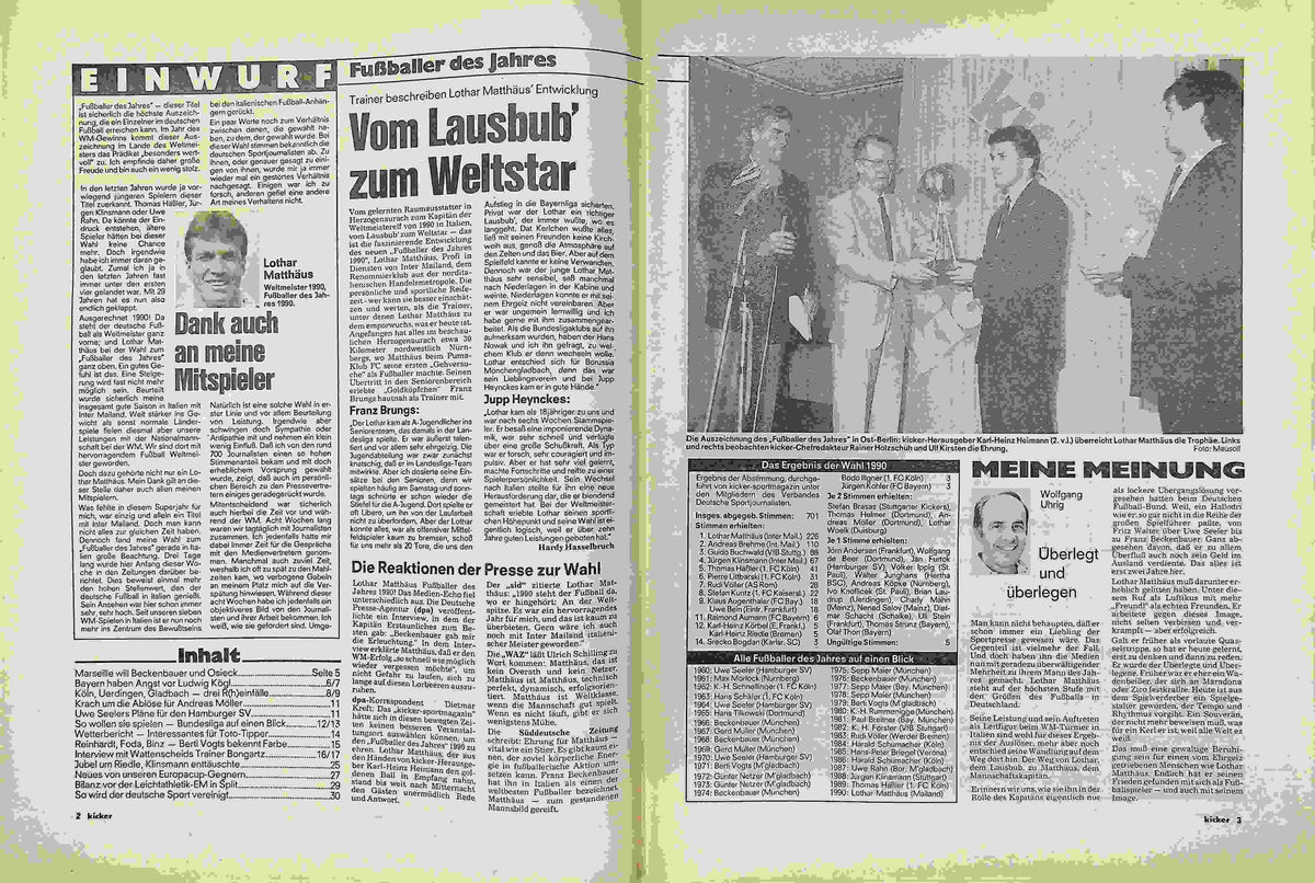 Inhaltsverzeichnis Kicker 69/1990