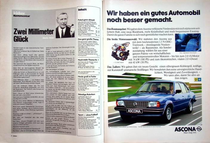 Inhaltsverzeichnis Kicker 70/1979