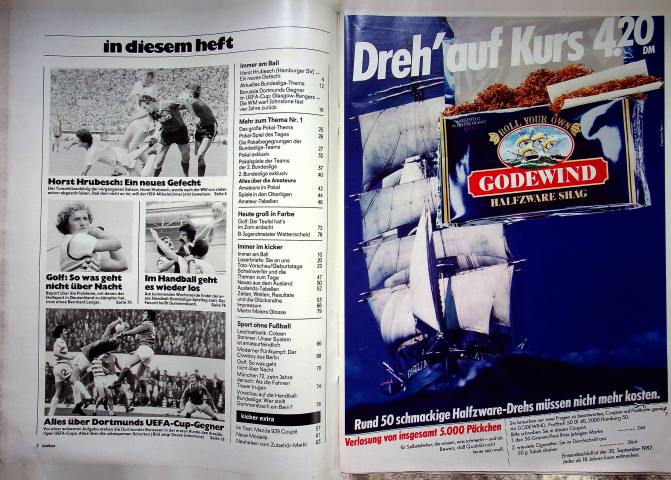 Inhaltsverzeichnis Kicker 70/1982