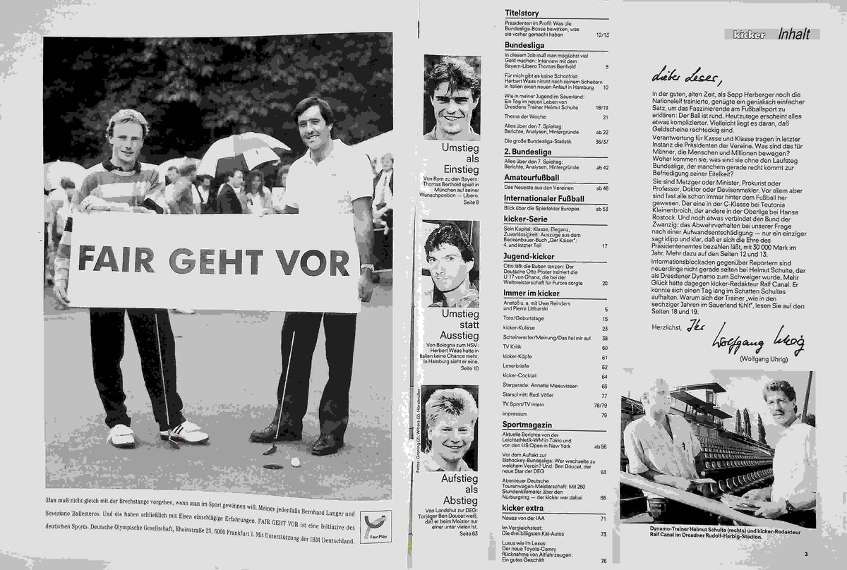 Inhaltsverzeichnis Kicker 70/1991