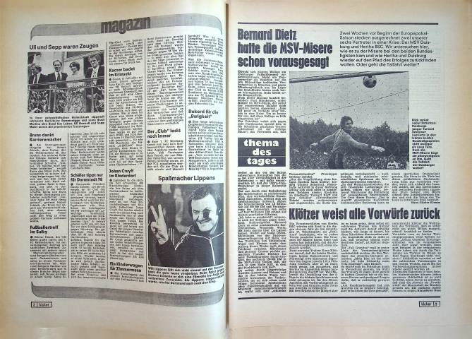 Inhaltsverzeichnis Kicker 71/1978