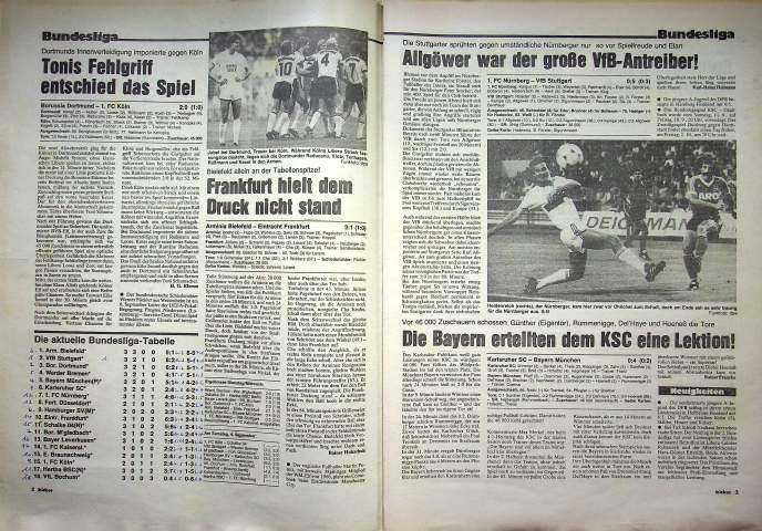 Inhaltsverzeichnis Kicker 71/1982